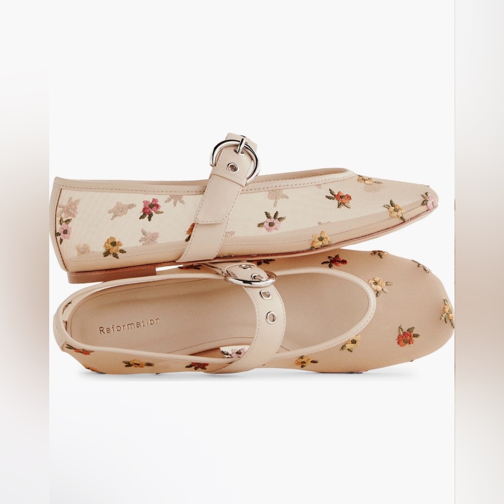 NEW Reformation Floral Bethany Flats Ballet Mary Jane Cute Buckle Mesh, US 9.5